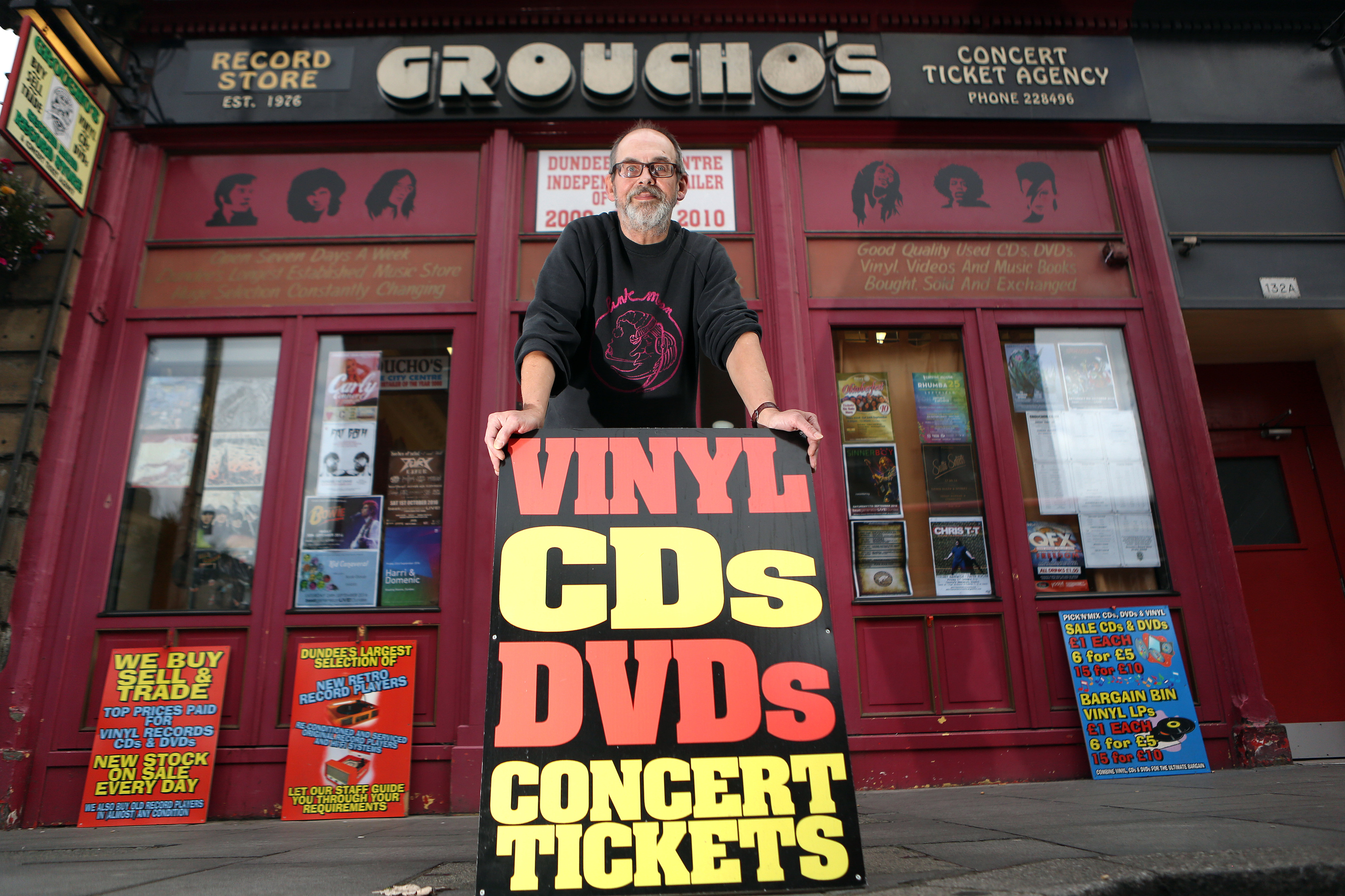 Alastair ‘Breeks’ Brodie of Groucho's record store in Dundee.