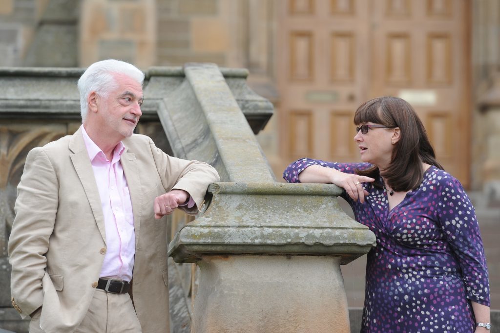 Billy Kay and Diane Anderson outside Morgan Academy