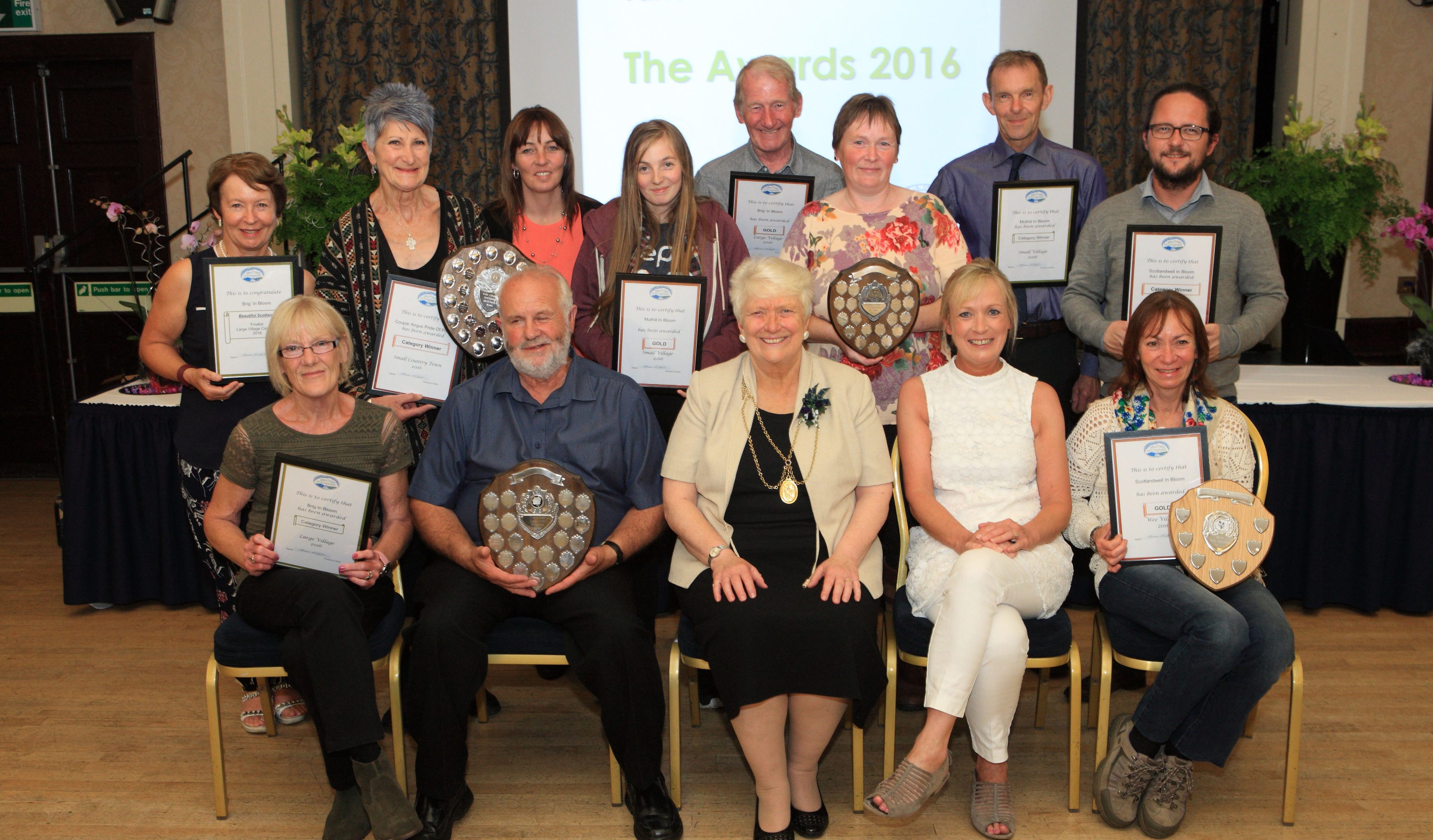 Category winners with Perth Provost Liz Grant and Jenny Williams, Senior Green Space Officer with Perth and Kinross Council