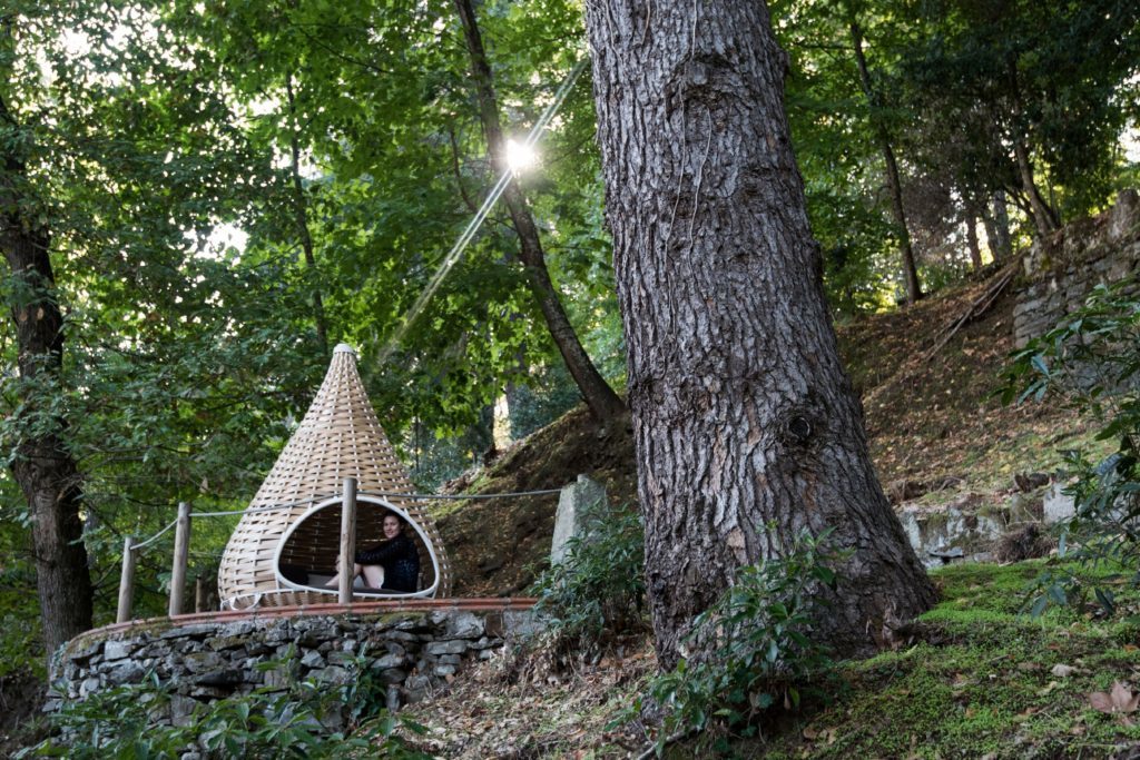 Sarah sitting in a pod in the grounds of Six Senses Douro Valley, Portugal. 