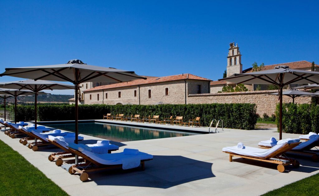 Outdoor pool at Hotel Abadia Retuerta Le Domaine, Valladolid, Spain.