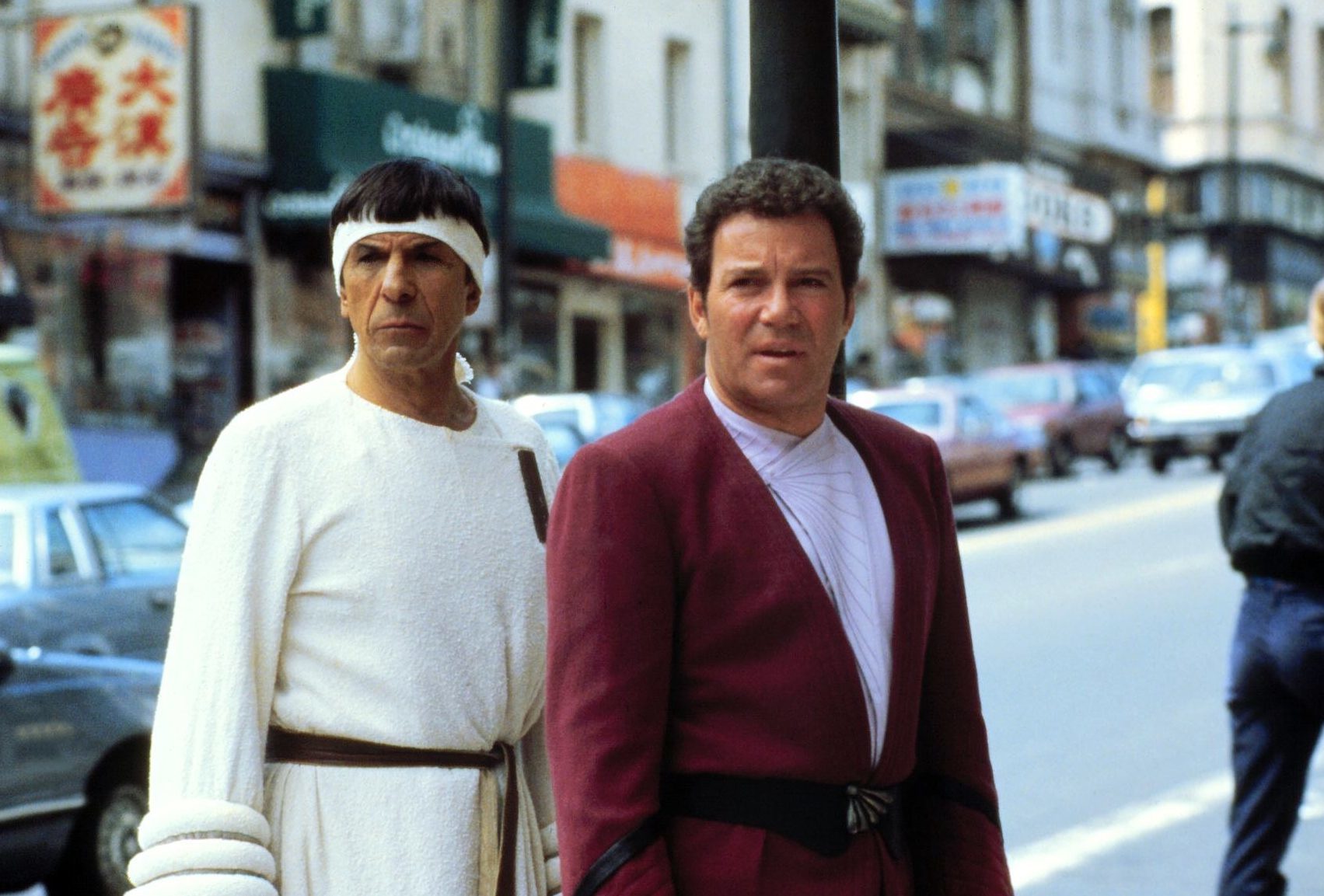 Leonard Nimoy and William Shatner as iconic duo Spock and Kirk in Star Trek IV: The Voyage Home.