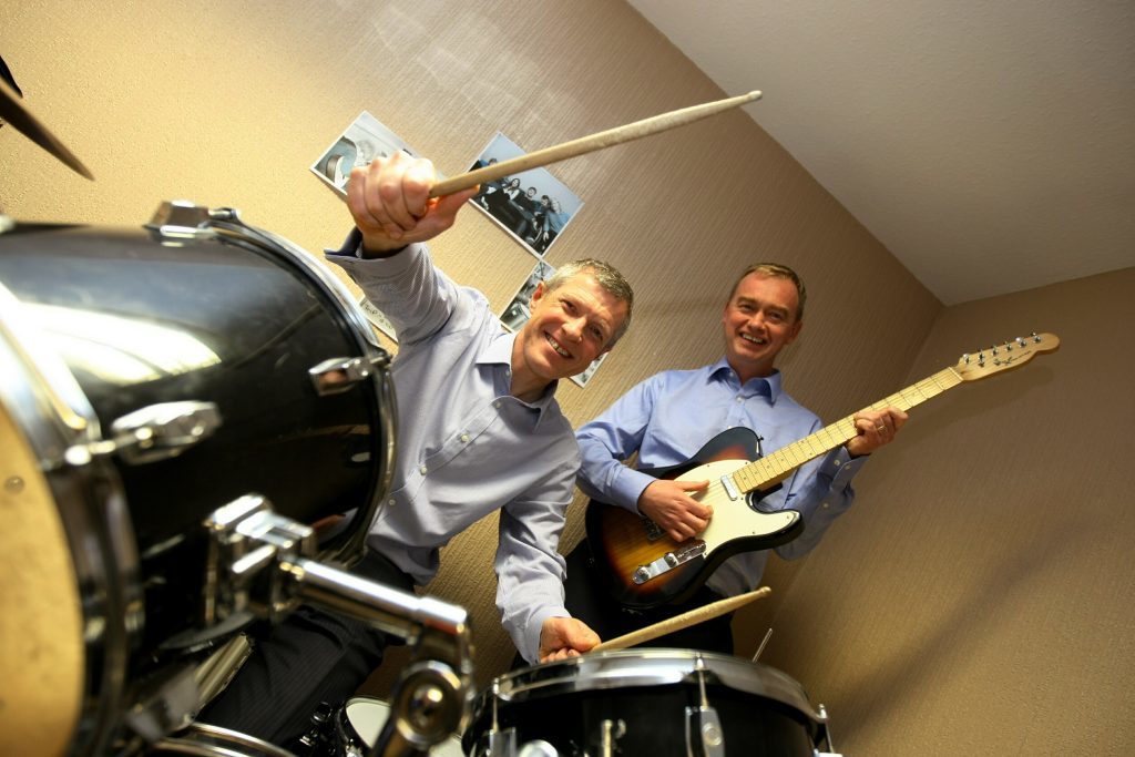 Leader of the Scottish Lib-Dems Willie Rennie MSP, and Leader of the Lib-Dems Tim Farron MP during a visit to Cupar Youth Cafe in 2015