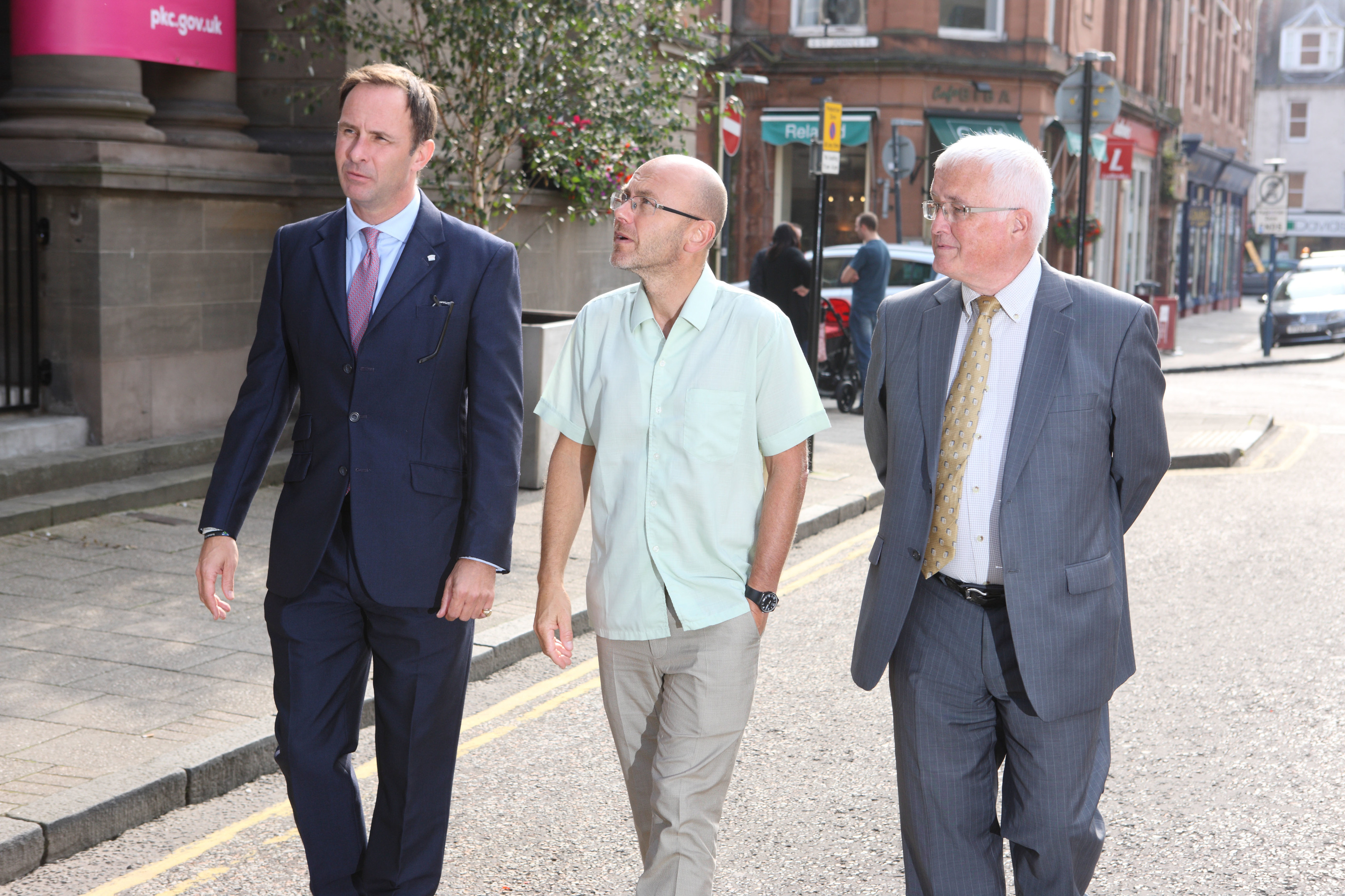 Left to right, John Bullough, chair of the Perth City Development Board: Wayne Hemingway MBE and Councillor John Kellas