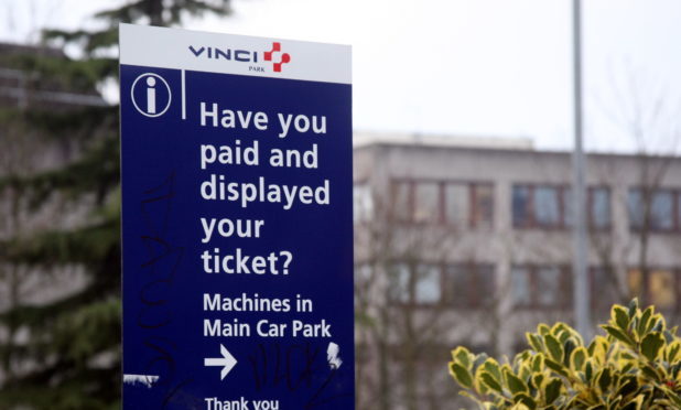 Parking signs at Ninewells Hospital.