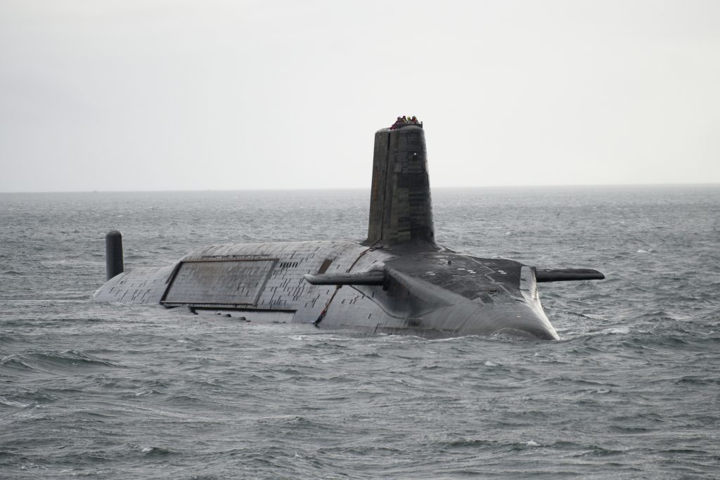 HMS Vengeance departs for Devonport prior to re-fit on Ferbruary 27, 2012 off the coast of Largs,
