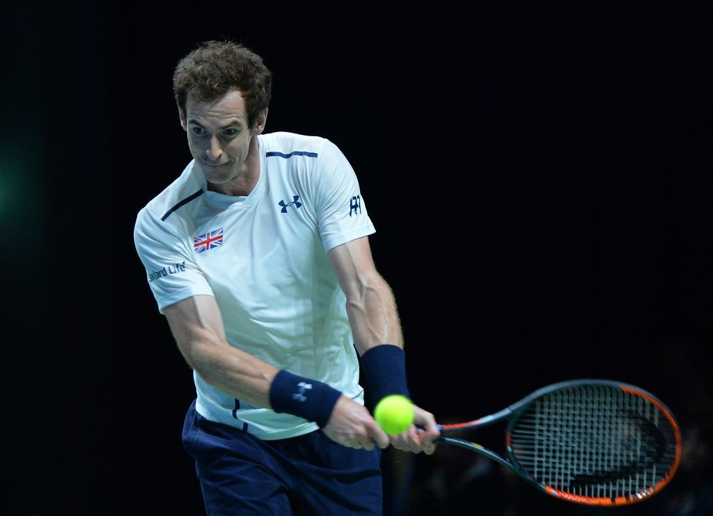 Andy Murray in action against Grigor Dimitrov of Bulgaria during Andy Murray Live.