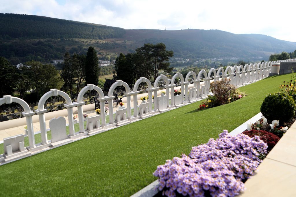 The graves of the victims of the Aberfan disaster in the village's cemetery.