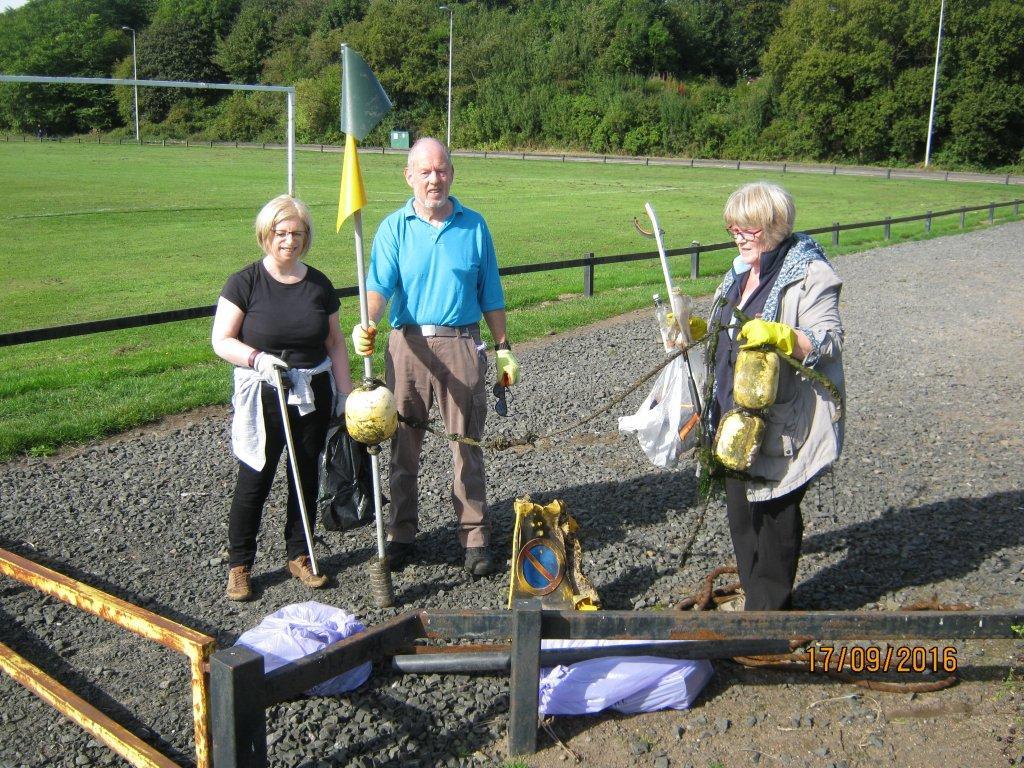 Some of the volunteers at the beach clean.