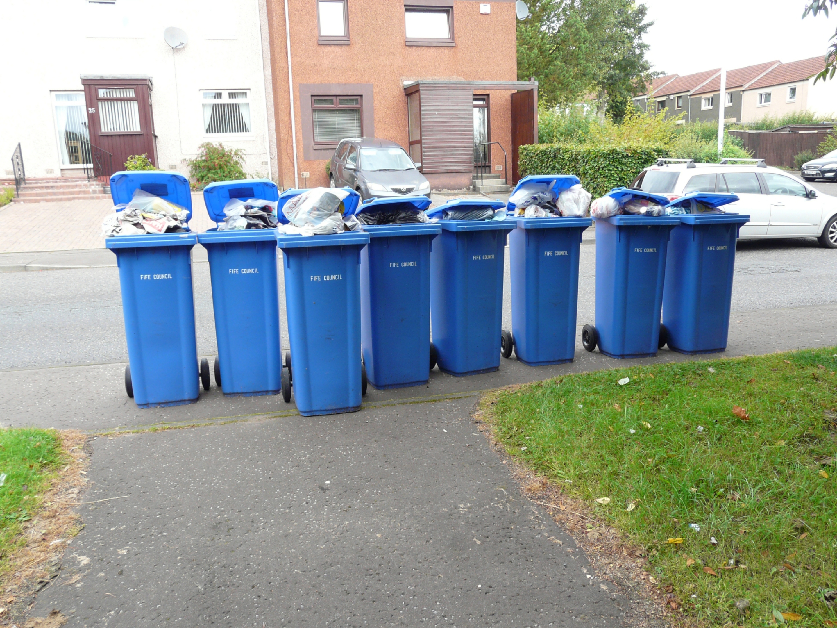Mr Cookson says that current landfill bins, like these he spotted in Stenton recently, are too small for four-weekly collections