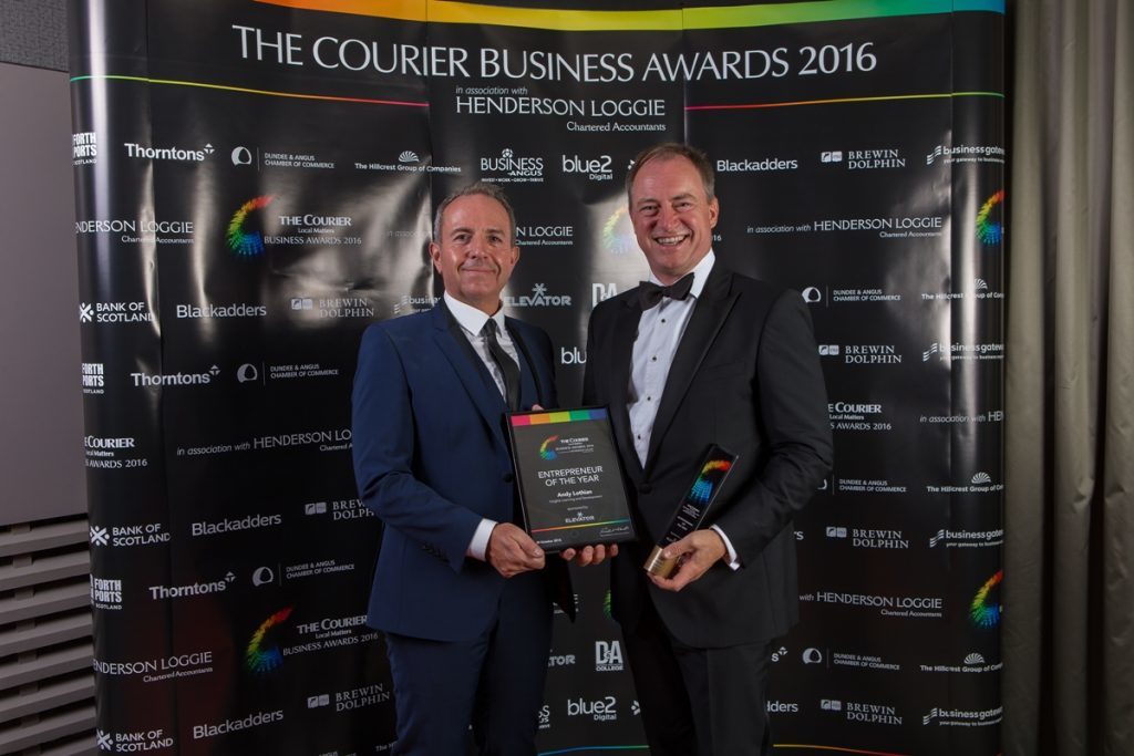 Entrepreneur of the Year: Andy Lothian (right) with award presenter Professor Gary McEwan.