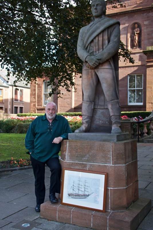 David Ramsay at the Burns statue outside Arbroath library