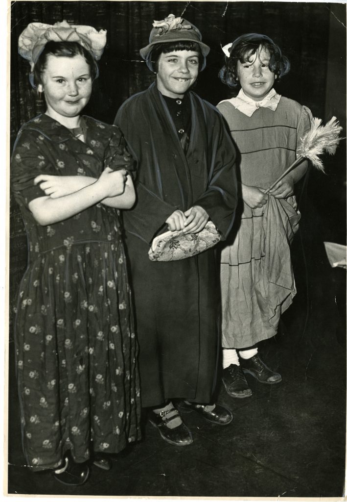 The Busy Bella dress competition was run in a cinema in Dundee on Halloween, 1962. L/R: Frances McLusky (9), Phyllis Brady (7/8) and Jaqueline Samuels (7).