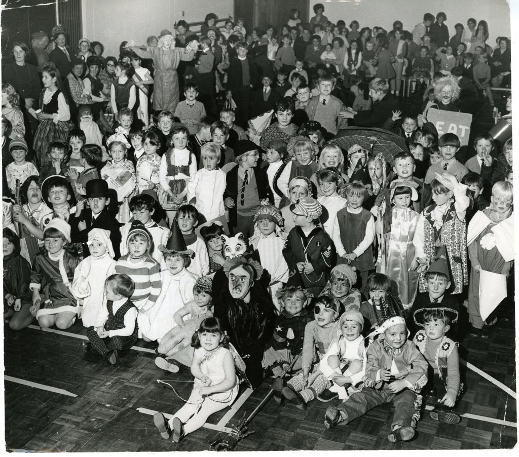 A mixture of fancy dress in the under 8 competition at the Halloween party in the Whitfield Primary School, run by the Whitfield Tenants' Association. October 26, 1970.