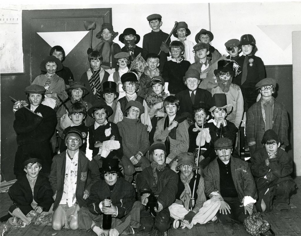 The 45th Cub Scout pack are ready to go guising in the Scout Hall, David Street, Broughty Ferry on October 31 1976.