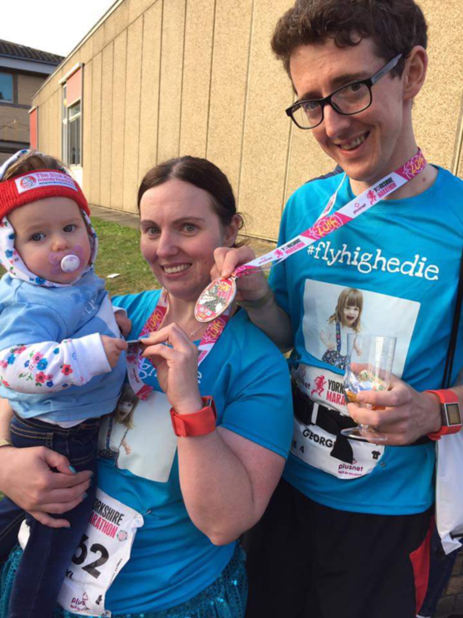 Tom and Cheryl Murphy with daughter Annie after the Yorkshire Marathon