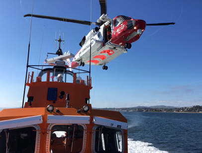 The Broughty Ferry lifeboat and a rescue helicopter.