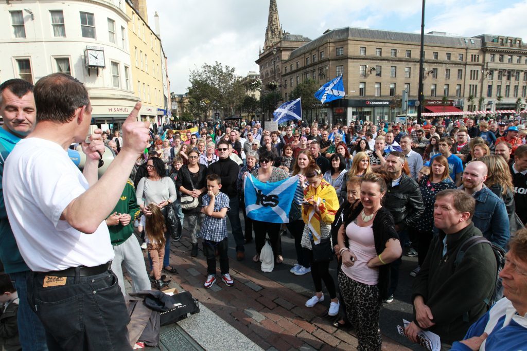 Yes campaigners holding a demonstration in Dundee city centre, against the September 18 referendum result in 2014