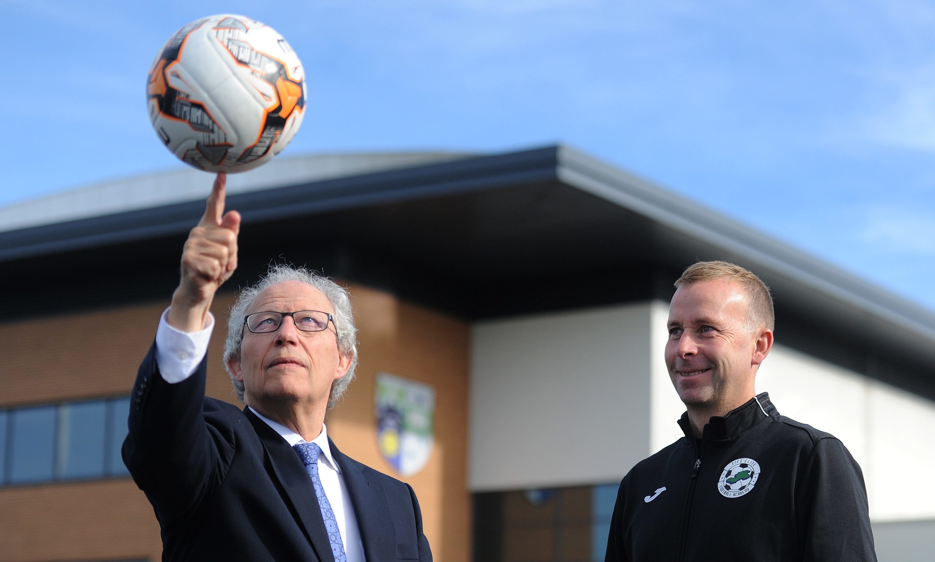 Henry McLeish and Stephen Wright, head of academy coaching, at Auchmuty High School.