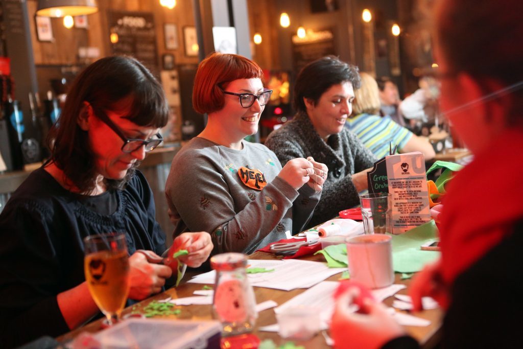 The Say It Ain't Sew group meet in Brewdog pub, Dundee.