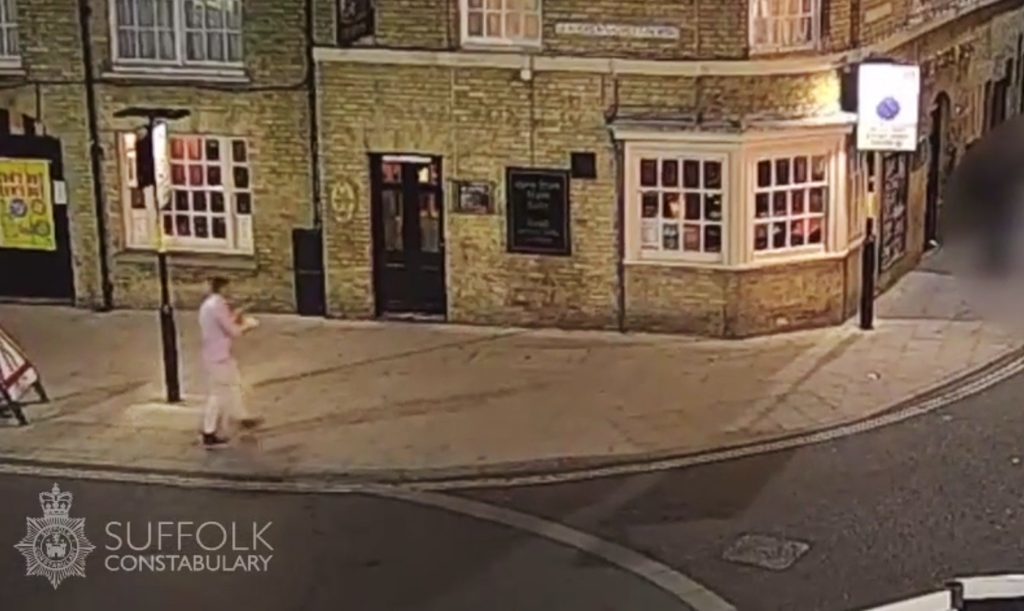 CCTV issued by Suffolk Police of Corrie McKeague on Brentgovel Street in Bury St Edmunds, Suffolk.