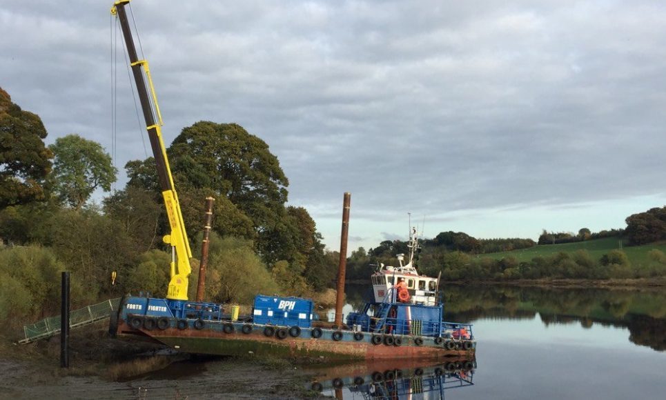 Mooring specialists Gael Force gets to work on the first of three pontoons.