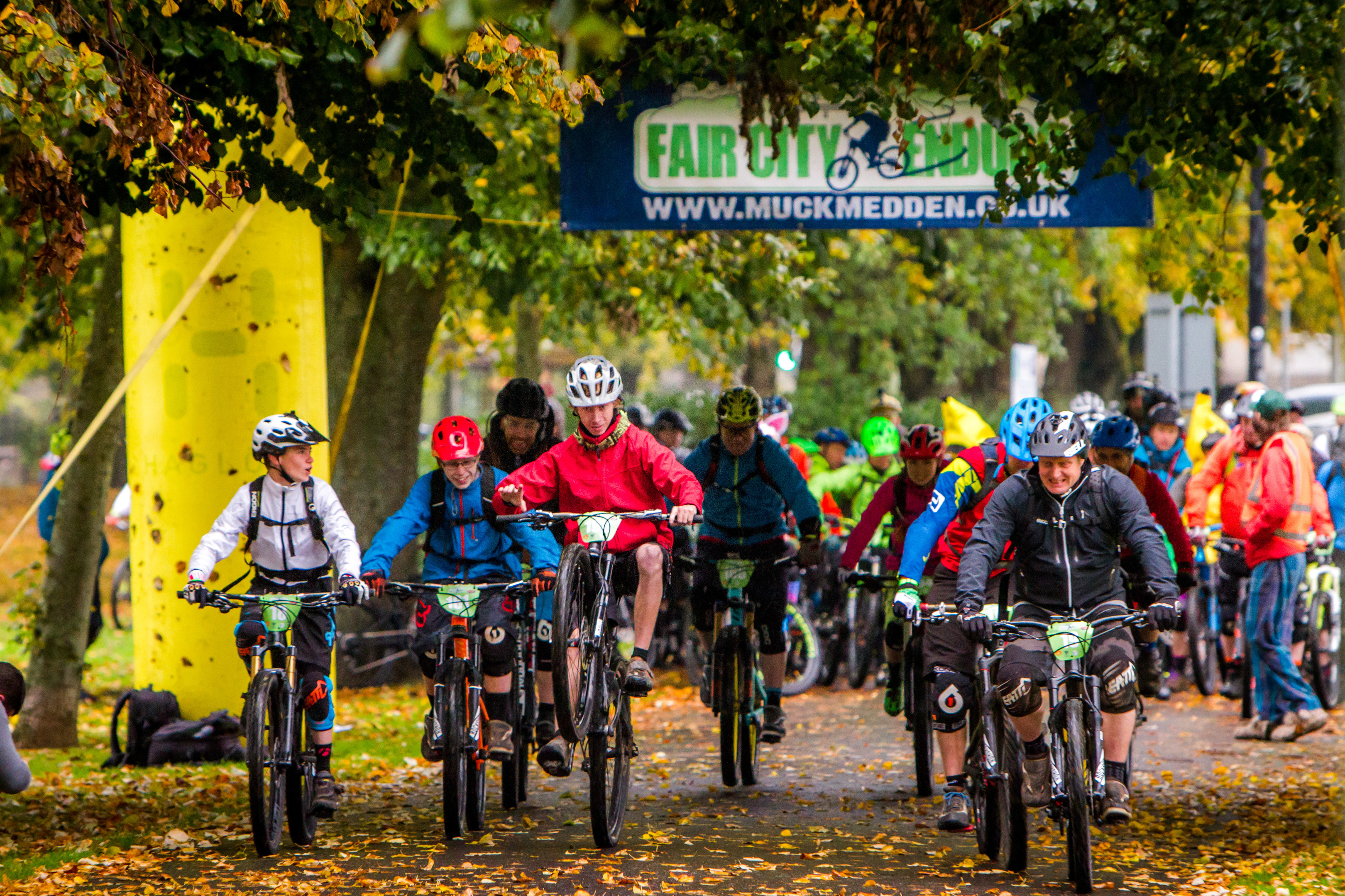 Some of the cyclists as they set off from the Lesser South Inch.