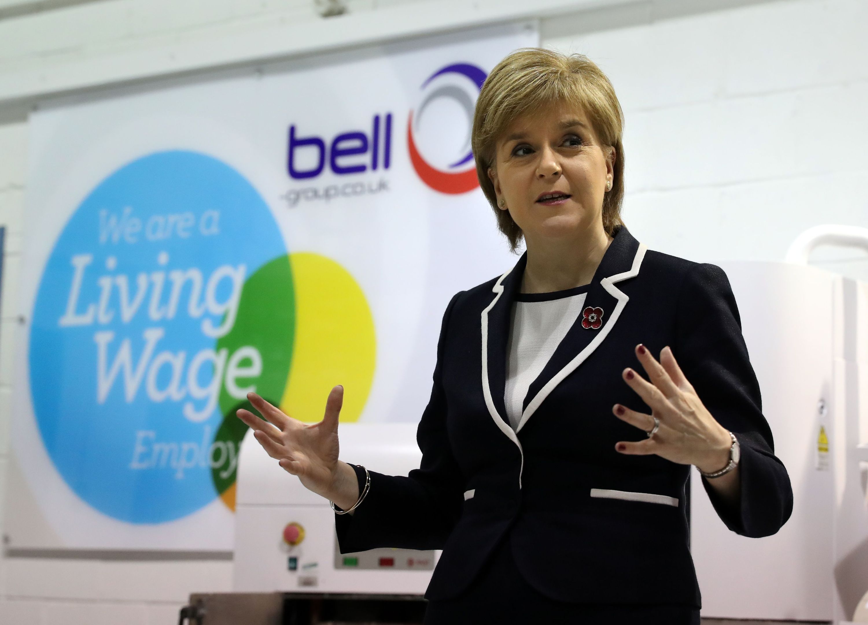 Scotland's First Minister Nicola Sturgeon at the Bell Group announces the country's new living wage.