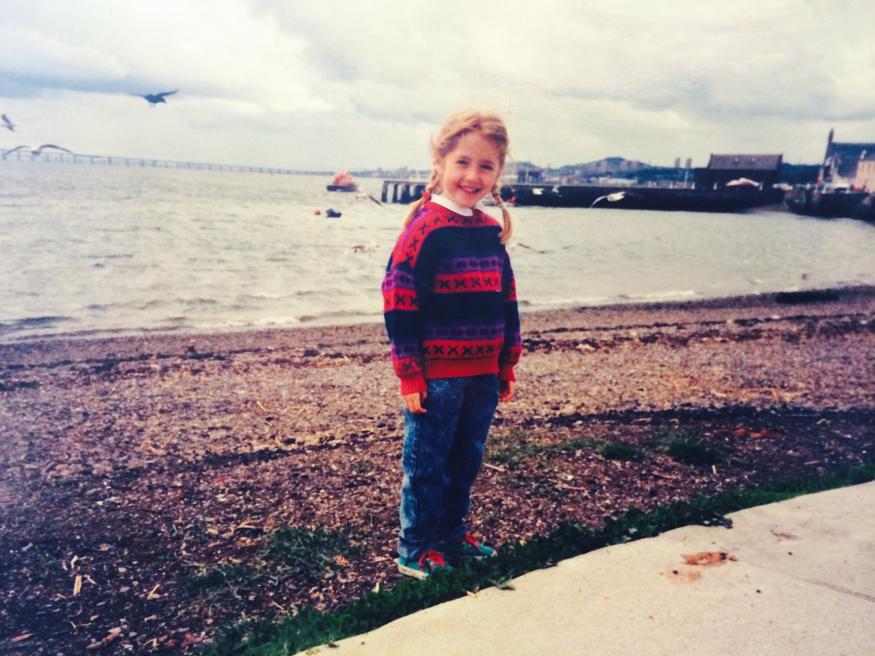 Sibeal as a child on Broughty Ferry beach.