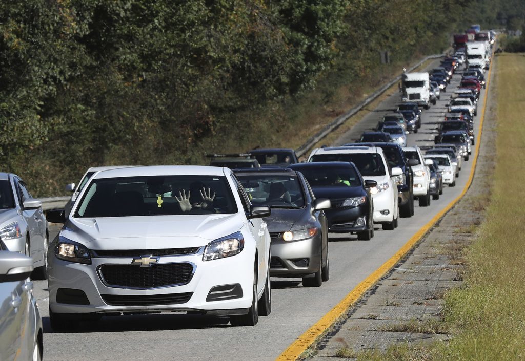 Traffic stacks up on I-75 North fleeing the coast near McDonough in Georgia.