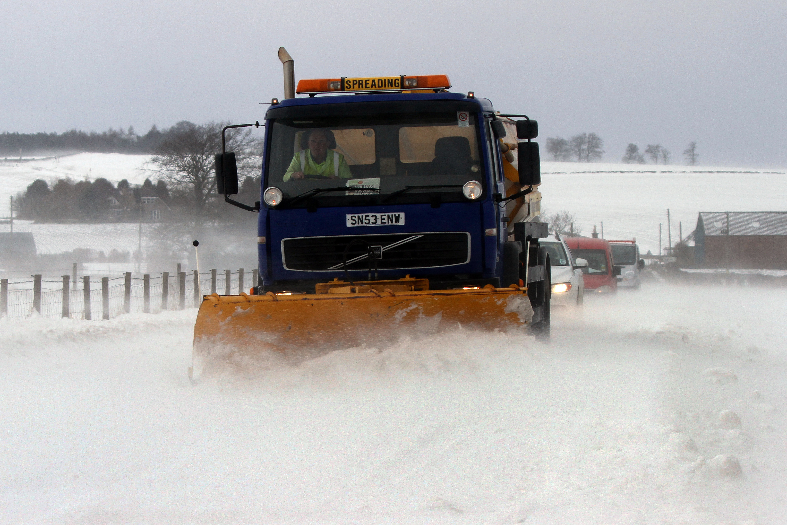 A snow plough trying trying to clear a path through snow north of Dundee in 2013.