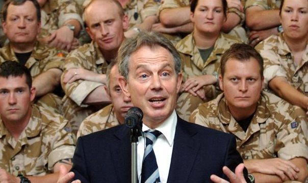 Former Prime Minister Tony Blair speaks to troops in Iraq. He contributed to Labour's demise, says Professor John Curtice
