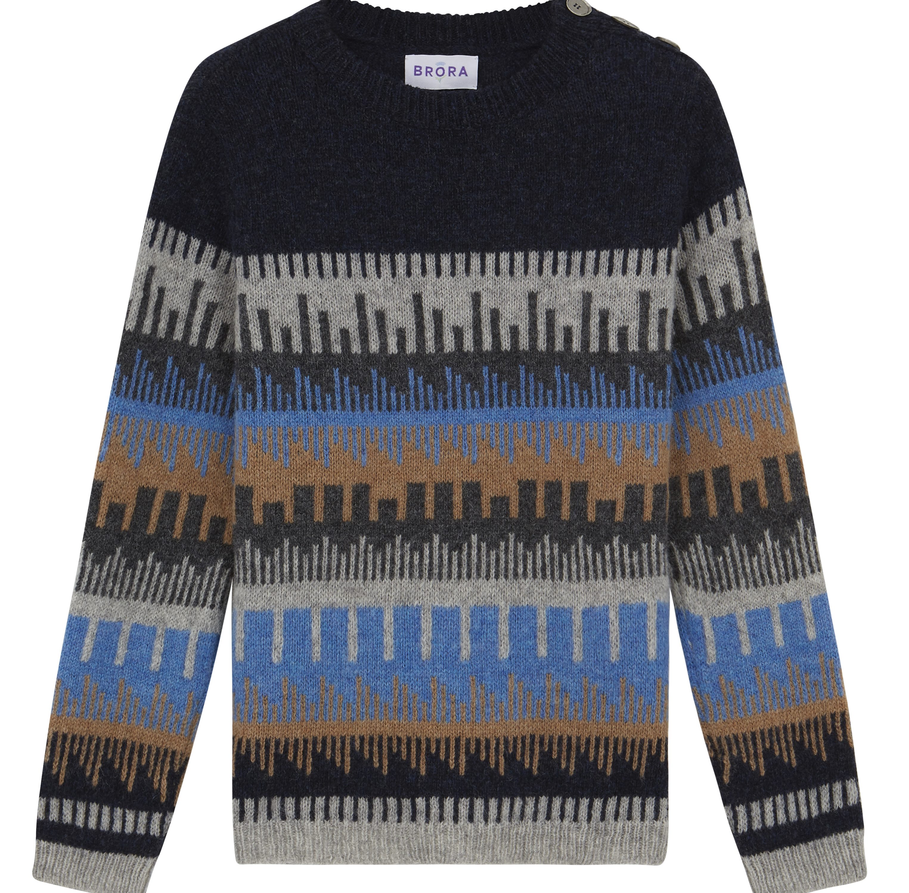 The award winning lambswool jumper featuring the famous Coxs Stack
