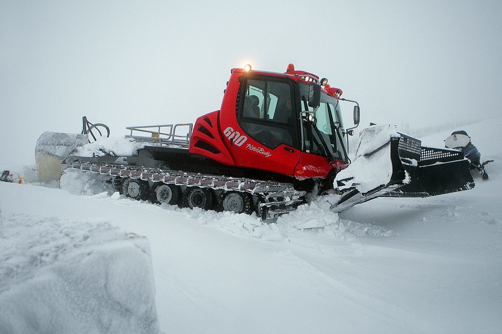 Glenshee, 2014. One of the piste bashers works hard to move snow around the resort.