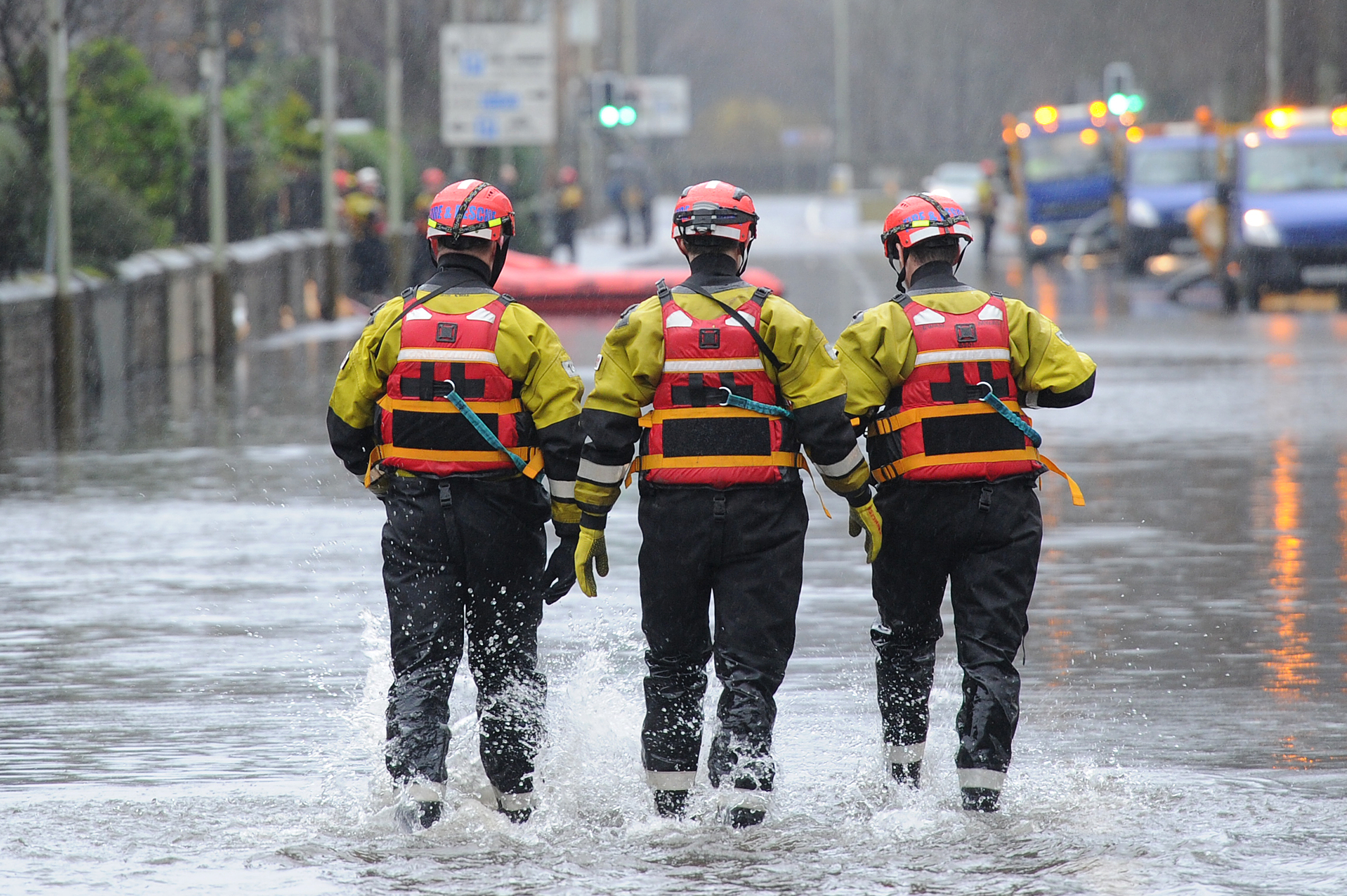 Firefighters dealing with flooding on Marshall Place in Perth earlier this year.