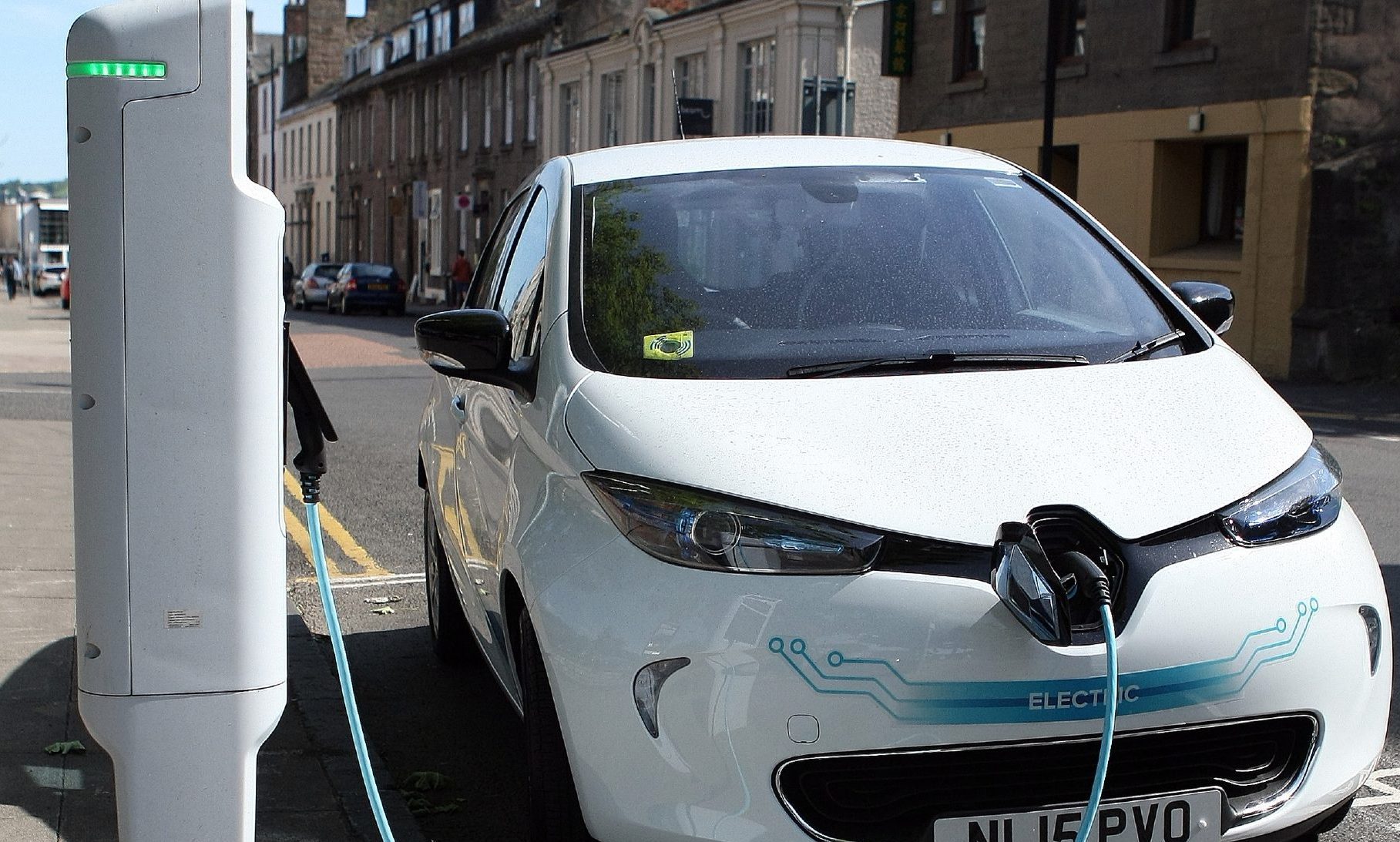 An electric car at a  charging point in South Tay Street, Dundee.