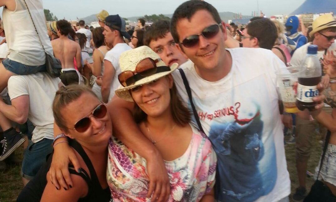 Danny Beggan at T in the Park in 2013 with friend Kelly Rocke (left) and fiancee Michelle Adair (centre).