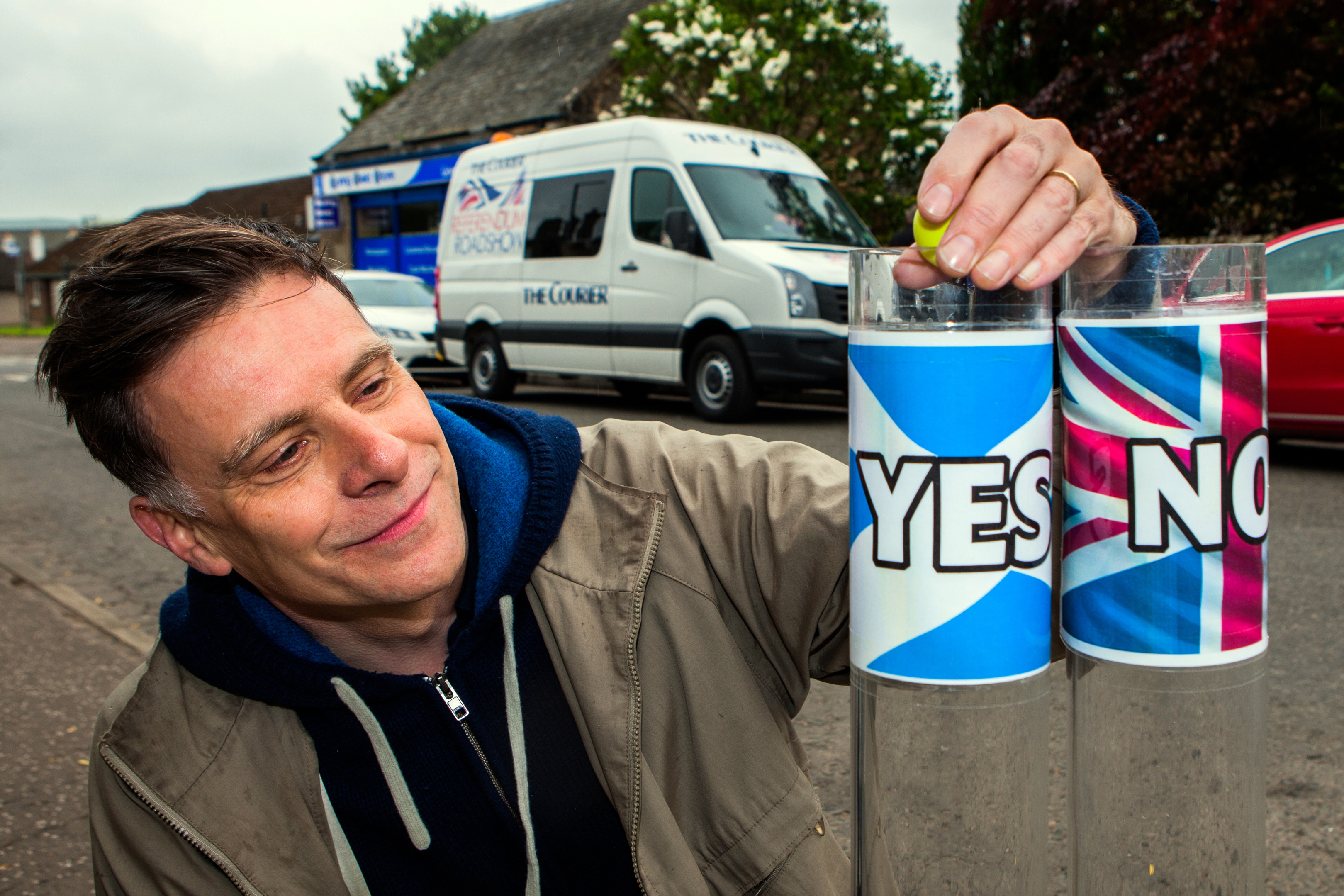 Deacon Blue front man Ricky Ross casts his vote for independence in Springfield during The Courier's Referendum Roadshow. in 2014