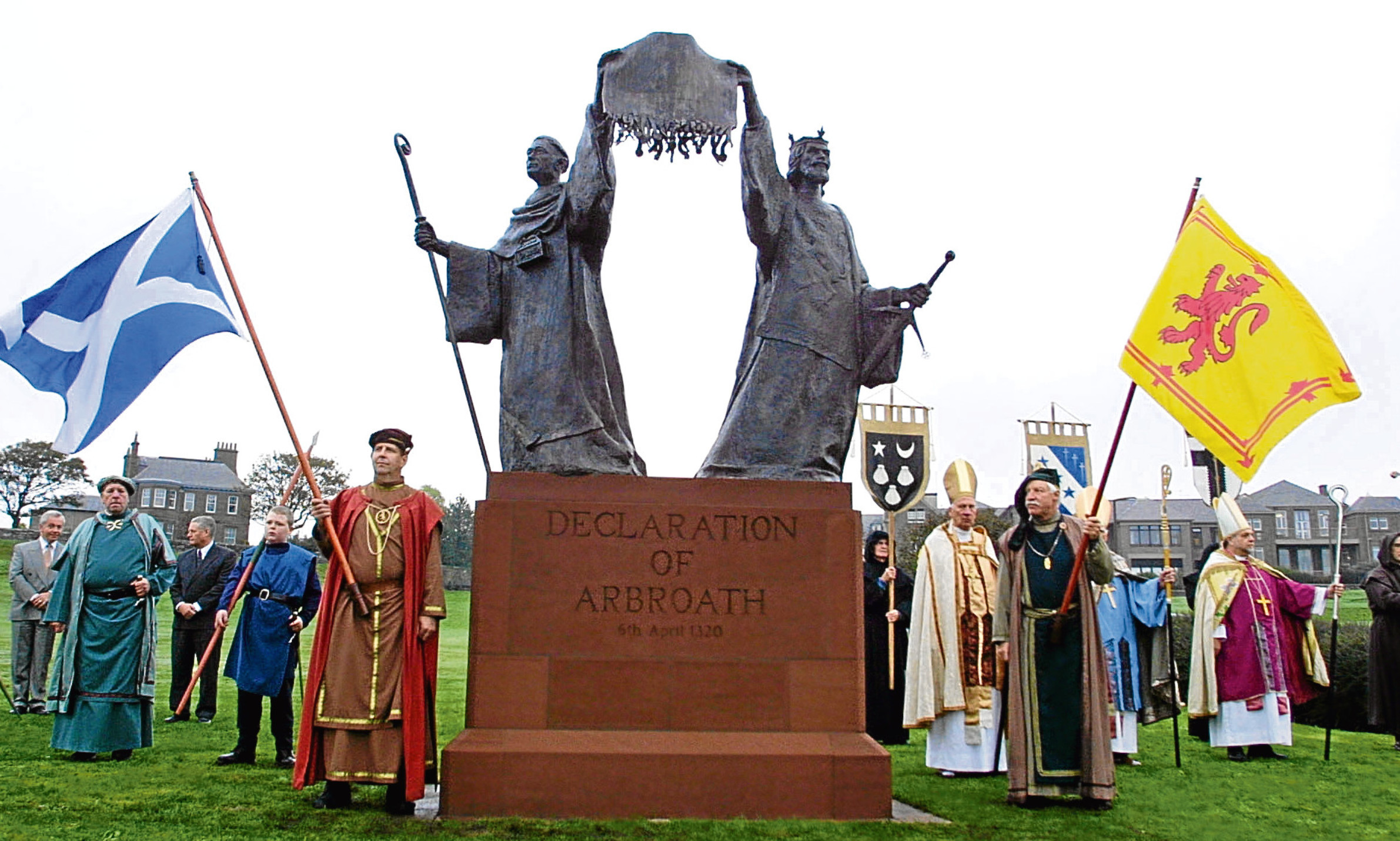 Members of Arbroath Pageant Society take their places during the ceremony to unveil the Declaration of Arbroath statue. Mike thinks we should be shouting about the document a lot louder.