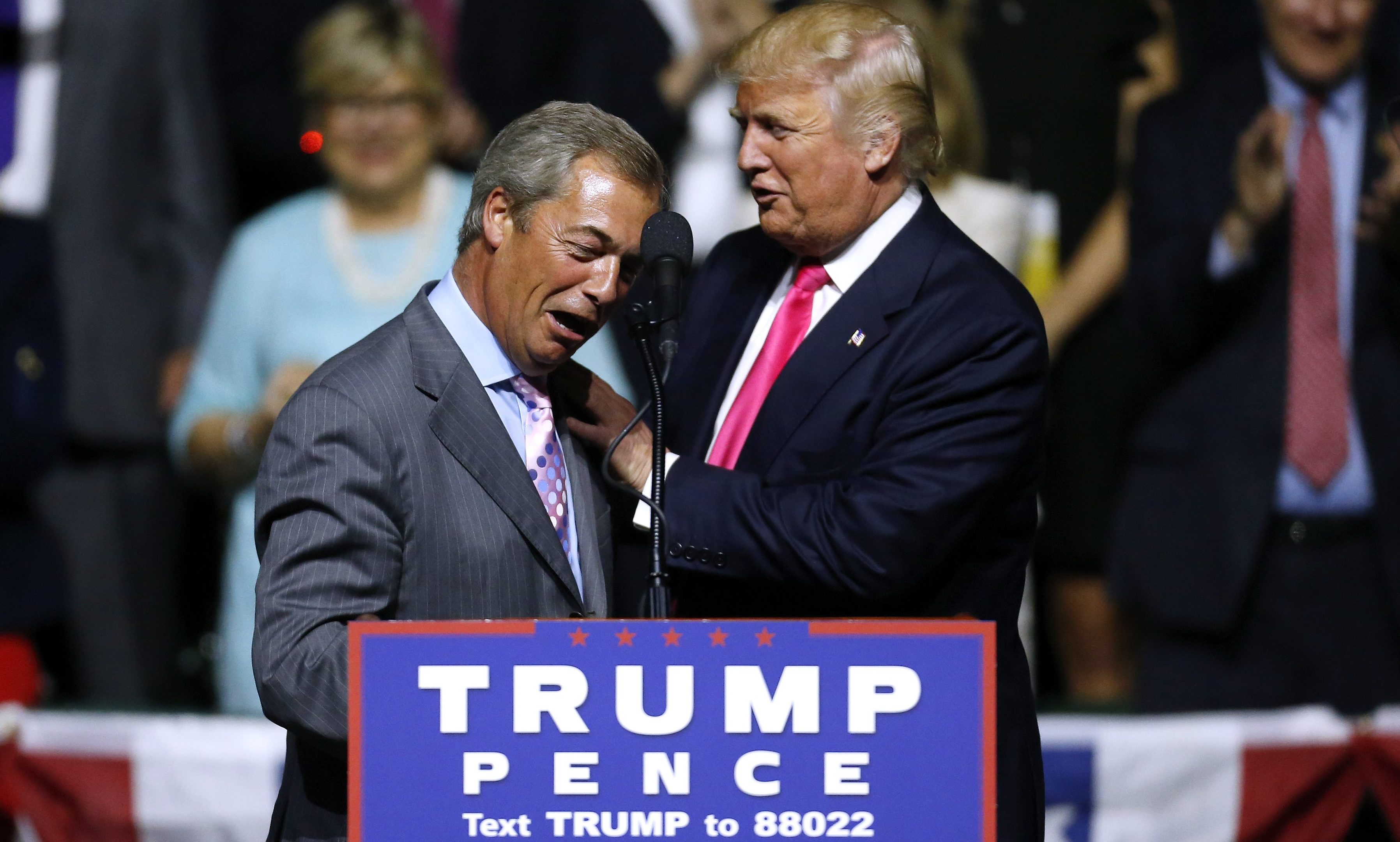 Nigel Farage spoke at a Donald Trump rally during campaigning.