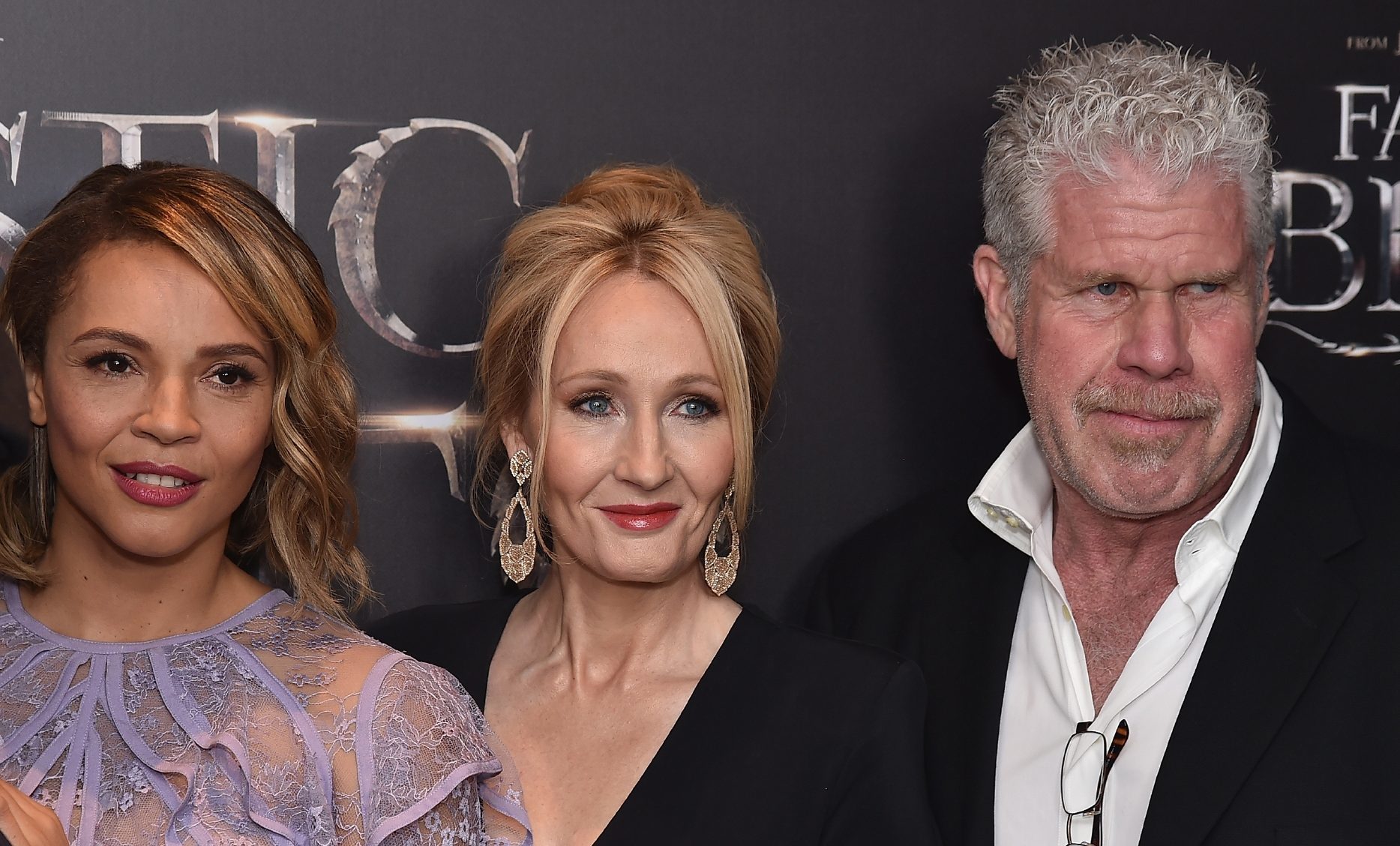 Carmen Ejogo, JK.Rowling and Ron Perlman at the premiere in New York.