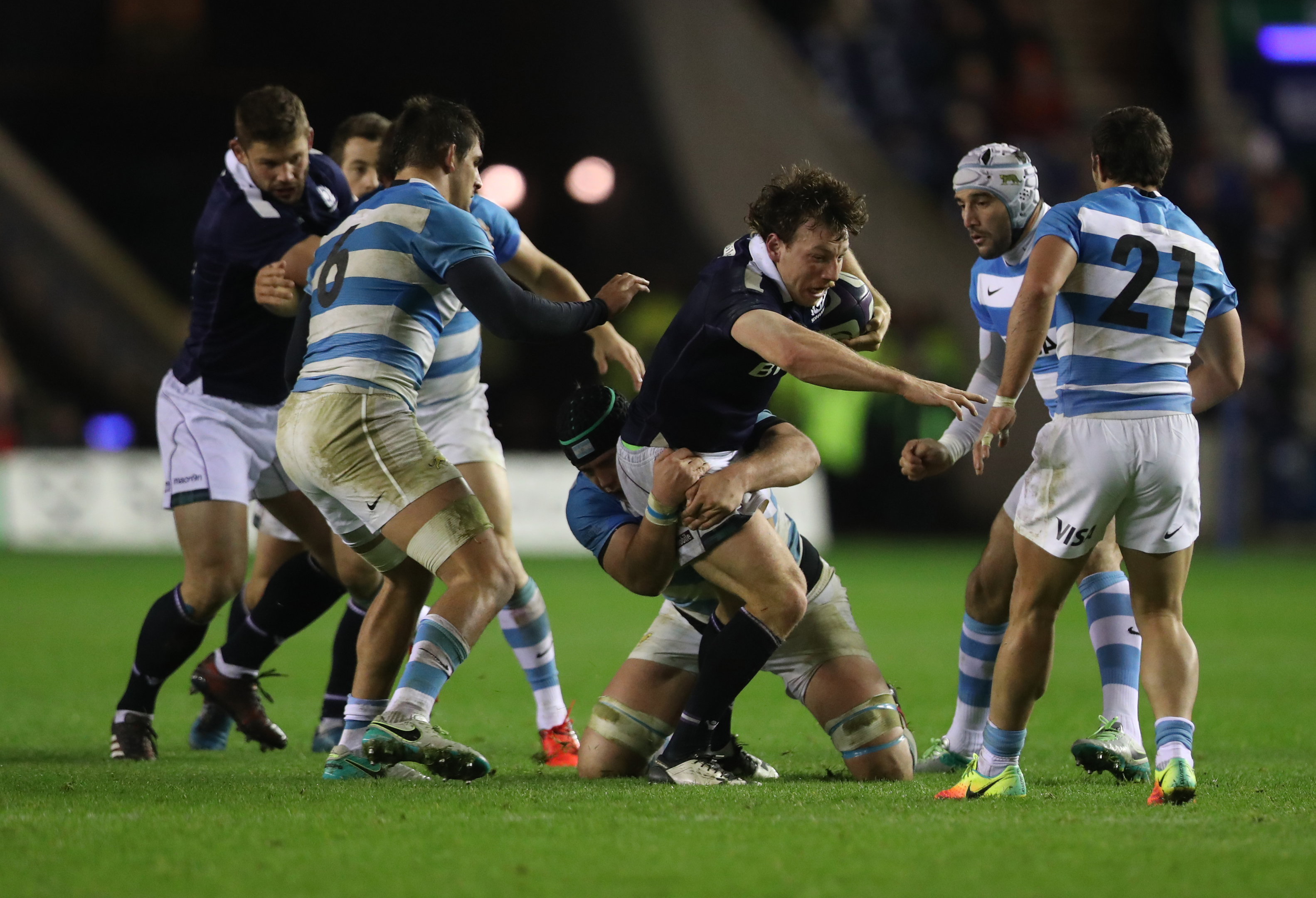 Hamish Watson on a typically powerful run for Scotland against Argentina.