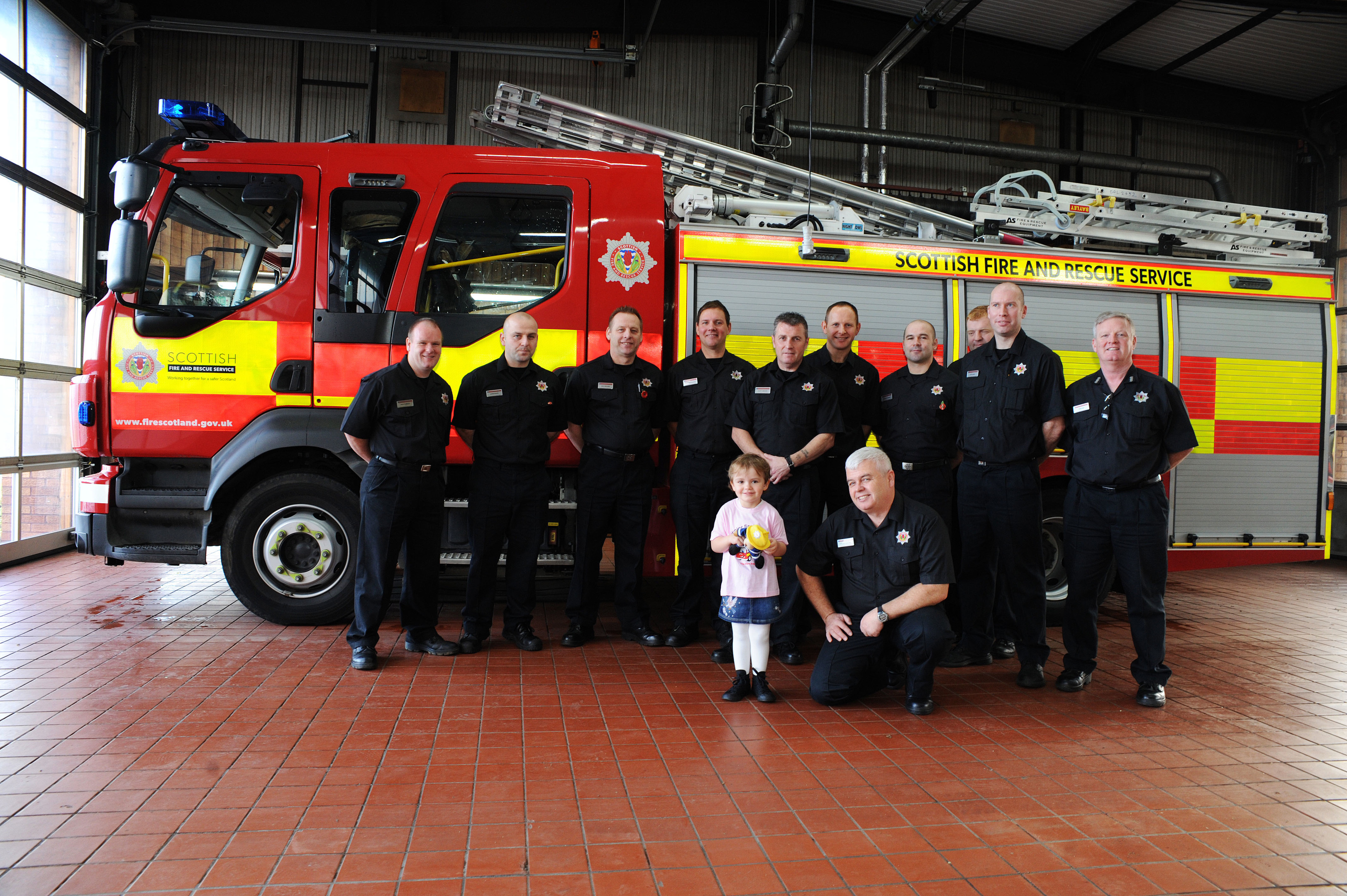 Ava with the red watch at Lochgelly Fire Station