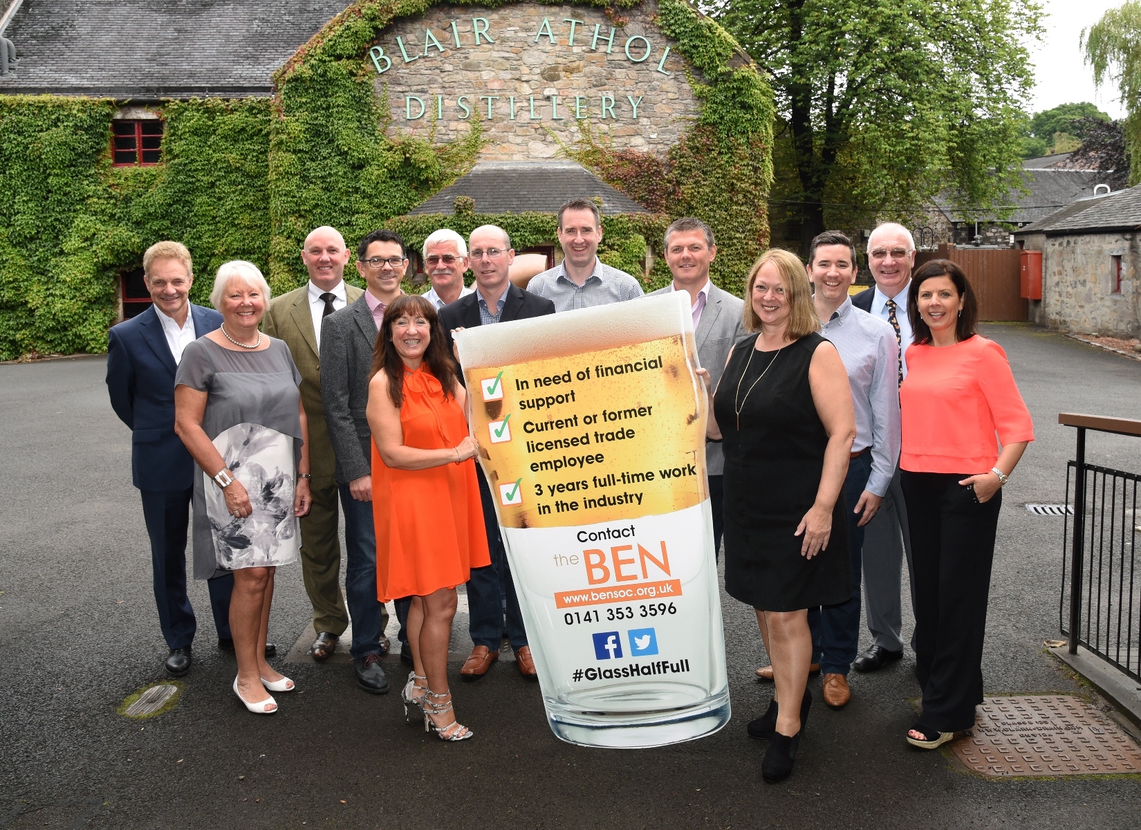 Senior figures from the Scottish licensed trade at the launch of the BEN’s Glass Half Full campaign, at Blair Athol Distillery in Pitlochry.