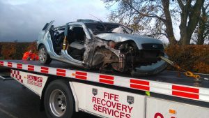 The Ford car, which was cut open by officers from Scottish Fire and Rescue