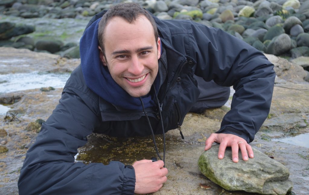 Dr Steve Brusatte hunting for dinosaur fossils on the Isle of Skye