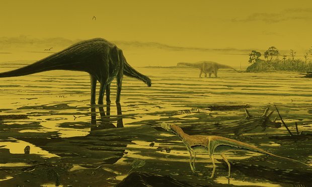 Artist impression of the Isle of Skye at the time of the dinosaurs 170 million years ago