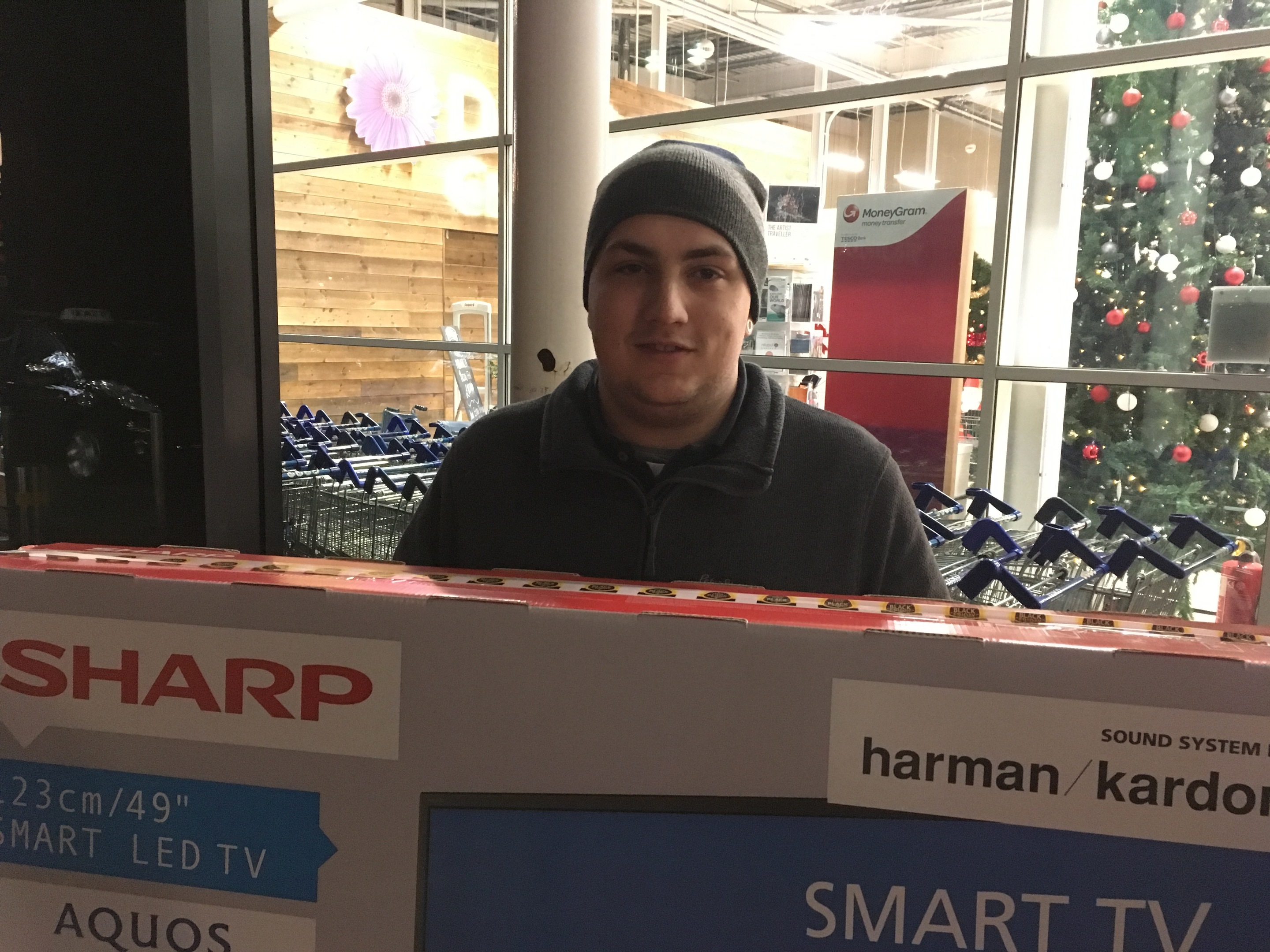 The early bird catches the worm - Kieran Davidson from Dundee with his Black Friday TV.