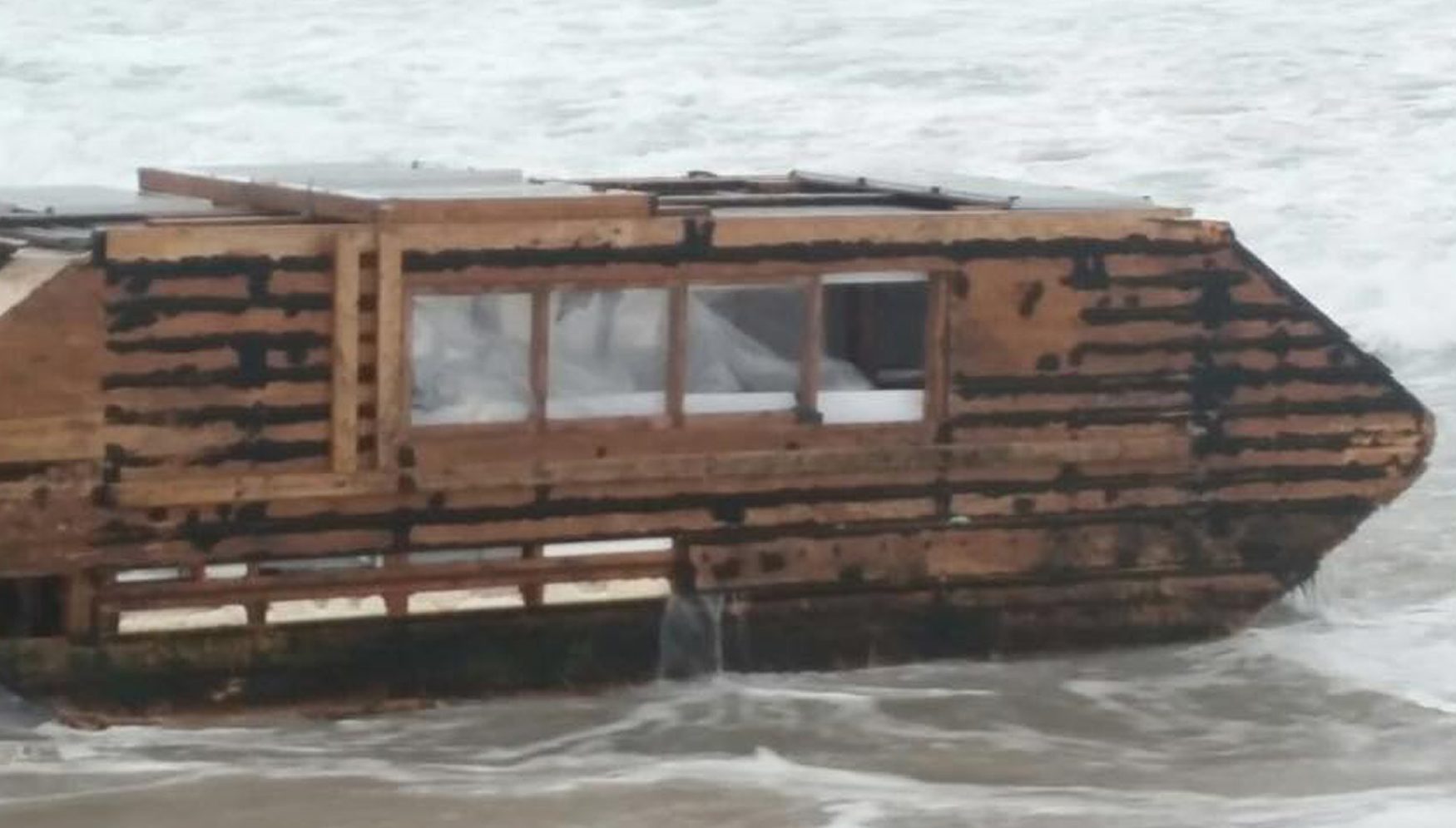The solar-powered houseboat that washed up on an Irish beach.
