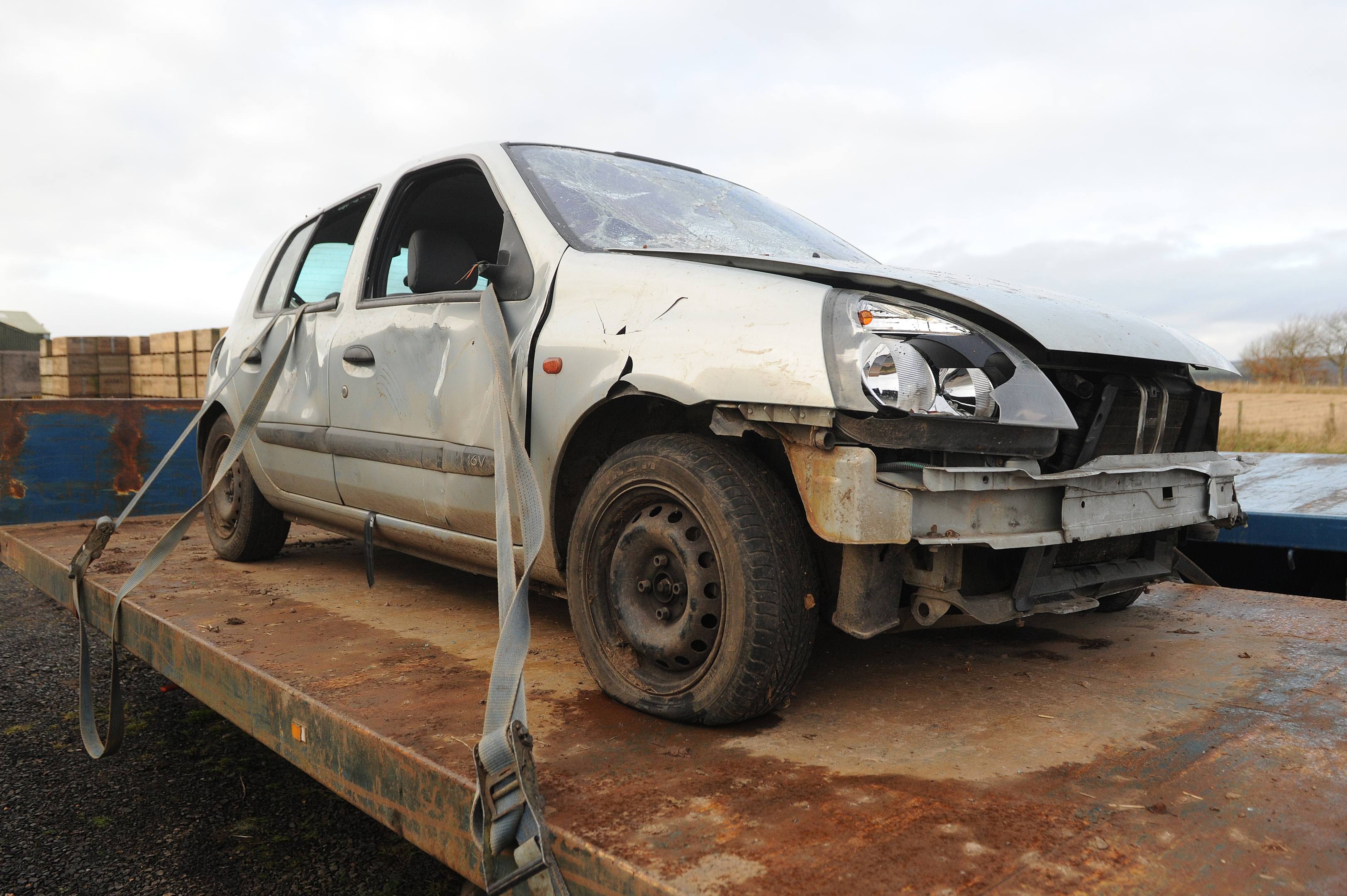 The wrecked vehicle.